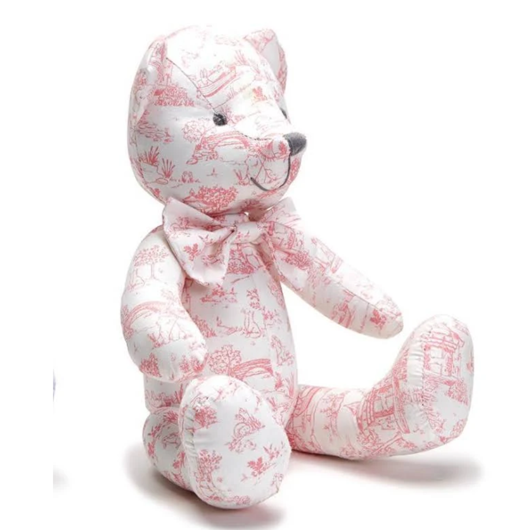 Two's company animal toile stuffed bear pink
