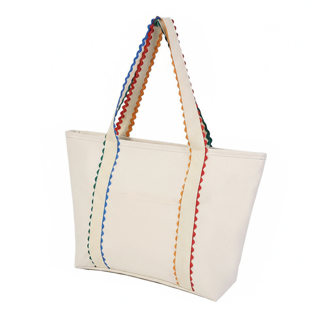 twos company Colorful Ric Rac Tote canvas embroidery monogram