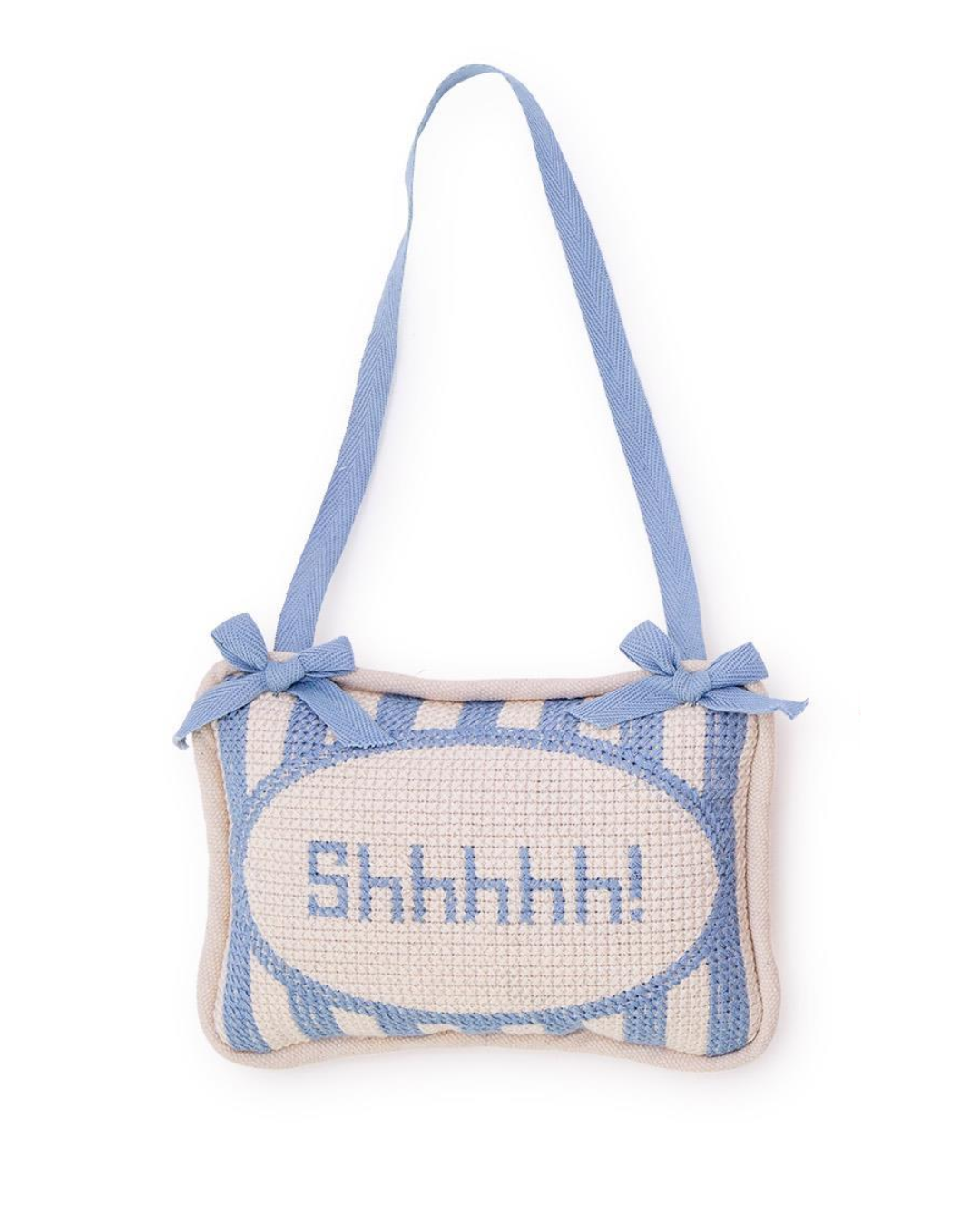 cupcakes and cartwheels two'scompany Embroidered Pillow Door Hanger - Shhhhh! - Blue