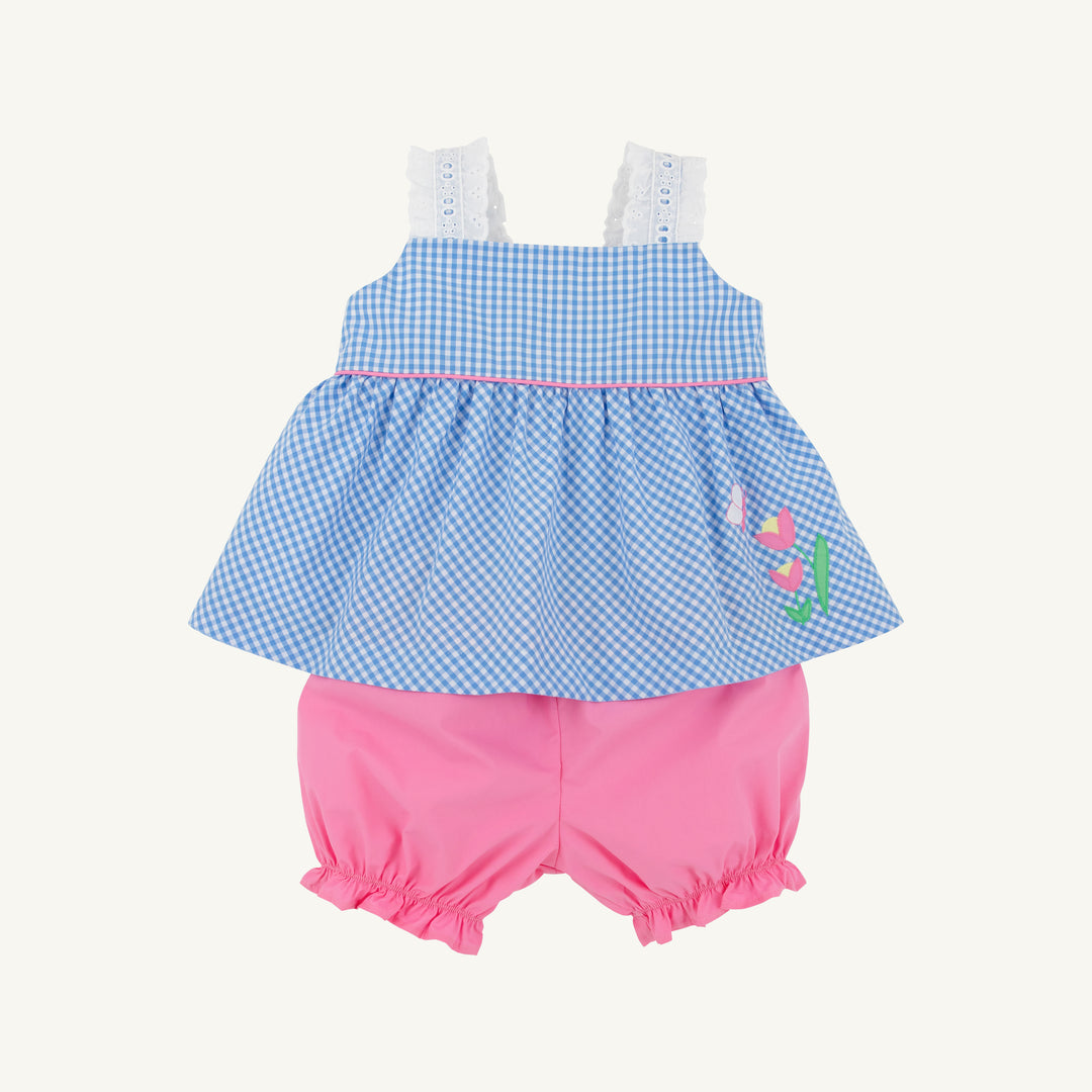 tbbc Babs Bloomer Set - Sunrise Blvd. Blue Mini Gingham with Hamptons Hot Pink