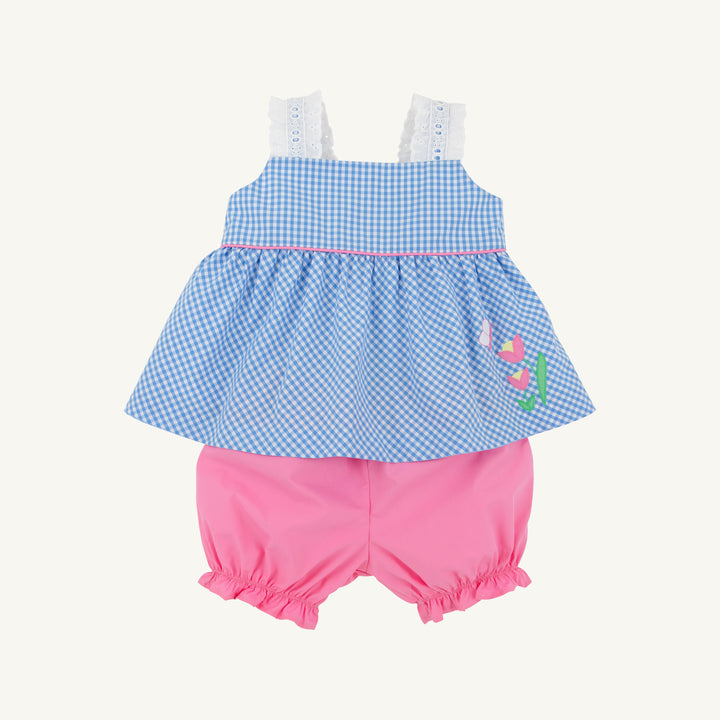 tbbc Babs Bloomer Set - Sunrise Blvd. Blue Mini Gingham with Hamptons Hot Pink