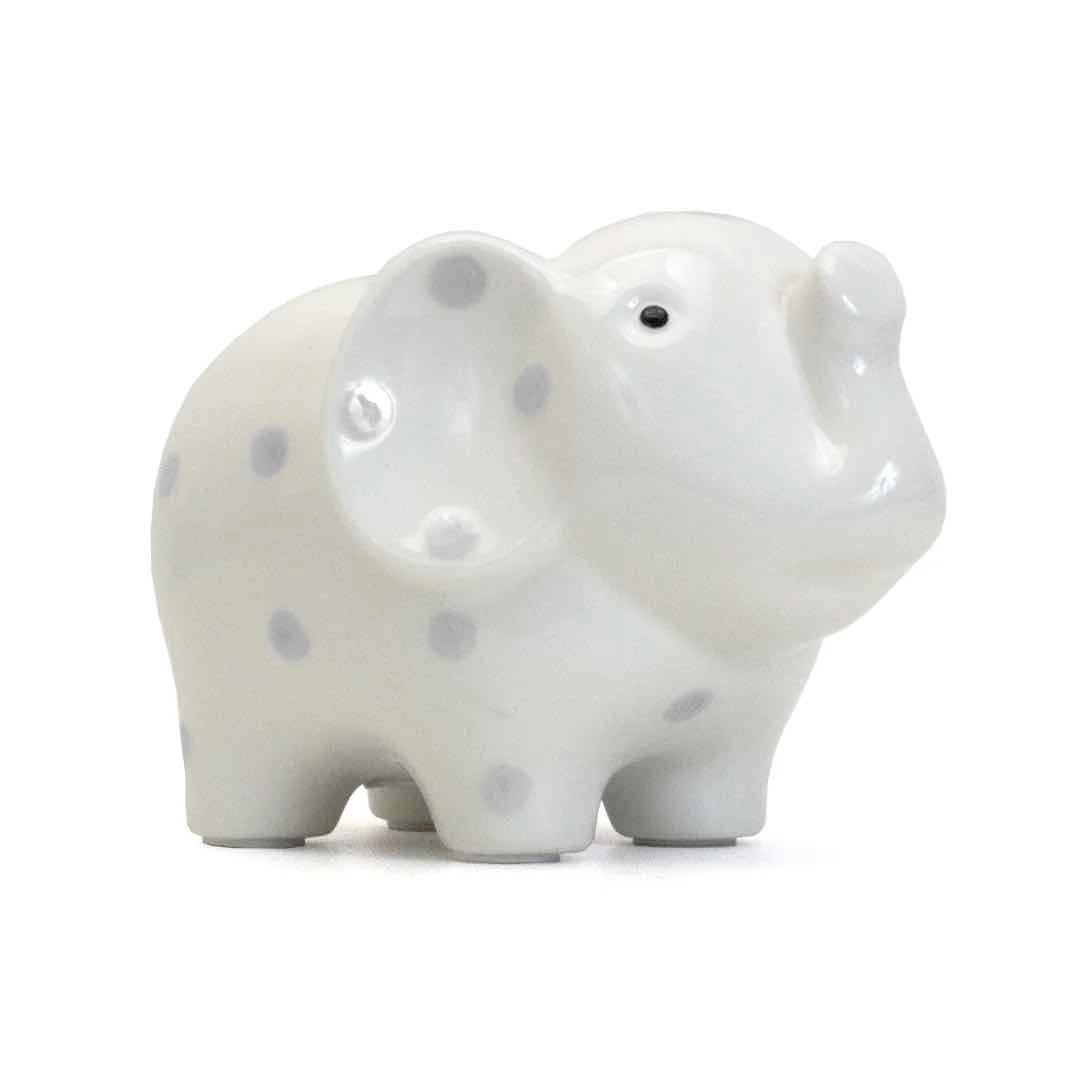 Bank - White Elephant with Gray Polka Dots