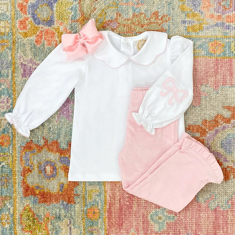 Emma's Elbow Patch Top - Worth Avenue White With Palm Beach Pink