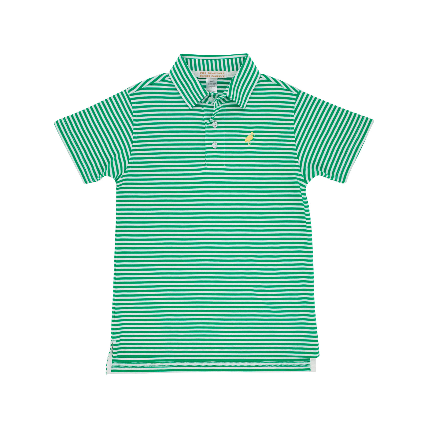 Prim and Proper Polo SS Pima - Kiawah Kelly Green Stripe With Bellport Butter Yellow Stork